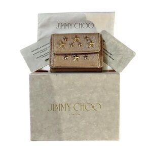 JIMMY CHOO NEMO STAR STUD METALLIC DENIM TRIFOLD WALLET RARE